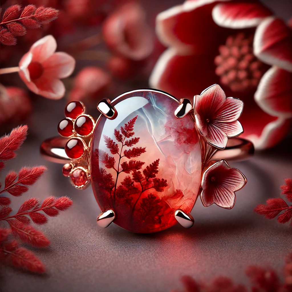 Red Moss Agate engagement rings set