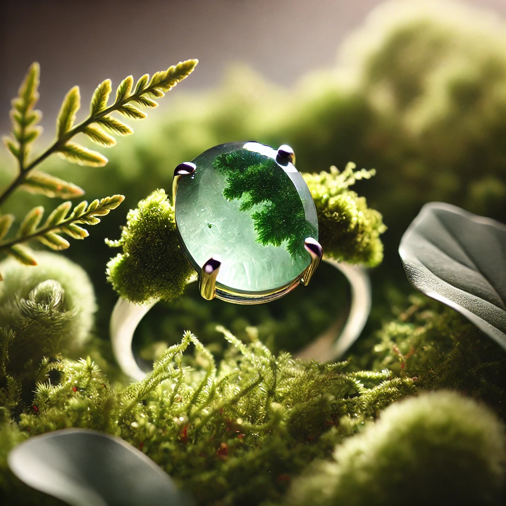 beautiful Moss Agate engagement ring